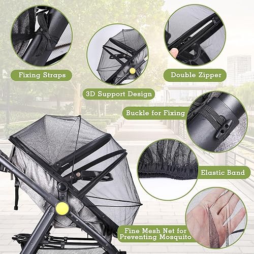 LIHAO Universal Mosquito Net for Stroller, Baby Bug Net with Two-Way Zippers & Storage Bag, Breathable & Foldable Mosquito Nets for Strollers,Car Seat,Bassinet,Cradle (Black) - Jamouz
