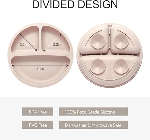 Silicone Feeding Set, 2 Pack Divided Toddler Plates with Suction, 2 Pack Utensils - Spoons & Forks, BPA Free, Baby Led Weaning Supplies - Jamouz
