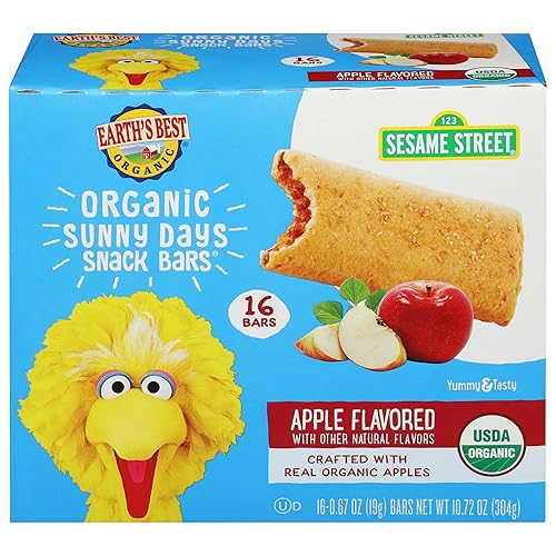 Earth's Best Organic Kids Snacks, Sesame Street Toddler Snacks, Organic Sunny Days Snack Bars for Toddlers 2 Years and Older, Strawberry with Other Natural Flavors, 16 Bars Per Box - Jamouz