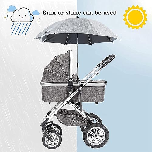 Baby Stroller Parasol, Universal Umbrella with Clamp, 360 Degree Adjustable UV Protection Stroller Sun Shade, Waterproof Umbrella for Trolley, Bike, Wheelchair, Beach Chair - Jamouz