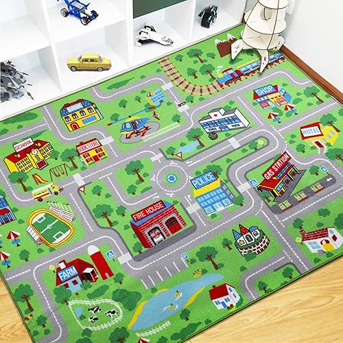 Capslpad Kids Rug Educational Play Rug 6.6' x 5' Traffic Road Kids Play Car Mat Large Learning Play Game Area Rug Kids Carpet for Playroom Living Room Nursery Room Decor - Jamouz