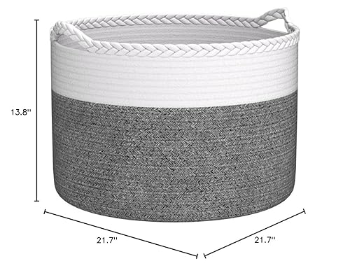 COMSE Extra Large Blanket Basket, Storage Basket, Laundry Basket, 21.7”x 13.8”, Laundry Hamper, Cotton Rope Basket, Blanket Basket Living Room, Toy Basket (White & Cadet Blue & Navy Blue) - Jamouz