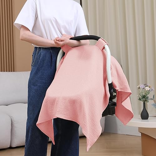 100% Muslin Cotton Car Seat Cover Baby, Carseat Canopy Cover, Universal Fit Stroller Covers for Boys and Girls (Roman Green) - Jamouz