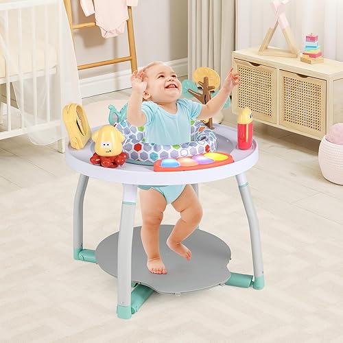 BABY JOY 5 in 1 Baby Activity Center, Baby Jumpers and Bouncers with Removable Toys, Lights & Music, 3 Adjustable Heights, Interactive Play Center for Toddlers Boys Girls 6-36 Months (Blue) - Jamouz