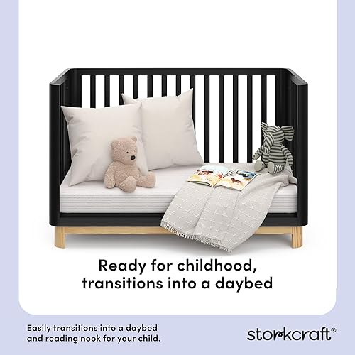 Storkcraft Santos 3-in-1 Convertible Crib (White with Natural) – GREENGUARD Gold Certified, Fits Standard Crib Mattress, Converts to Toddler Bed, Modern Style, Rounded Designer Details - Jamouz