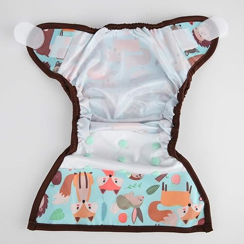 Baby Cloth Diaper Cover Nappy Hook and Loop Double Gusset 6.6lbs to 33lbs (Rabbits Wolves) - Jamouz