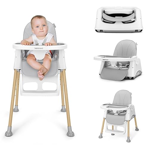 3 in 1 High Chairs for Babies and Toddlers, Convertible High Chair, High Chair with Foot Rest and Double Tray, Easy to Clean, Compact and Versatile, Perfect for Growing Kids, Gray - Jamouz