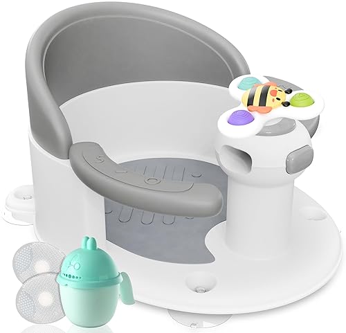 BEBELEH™ Baby Bath Seat for Babies 6 Months & Up - Safe Infant and Toddler Baby Bathtub Seat for Sitting Up - Baby Bath Tub Baby Tub Seat for Shower (Gray) - Jamouz