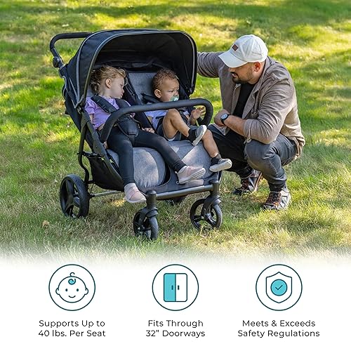Gaggle by Foundations Roadster Duo Side by Side Double Stroller | Lightweight Compact Double Stroller for Toddlers | Easy to Fold & Maneuver | Amusement Park Approved | Black - Jamouz