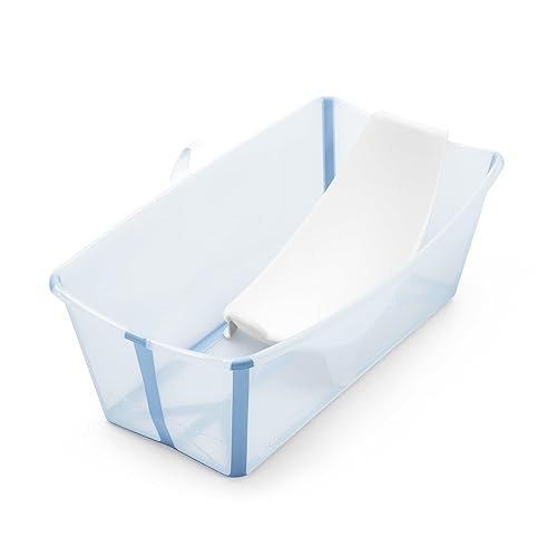 Stokke Flexi Bath Bundle, Ocean Blue - Foldable Baby Bathtub + Newborn Support - Durable & Easy to Store - Convenient to Use at Home or Traveling - Best for Newborns & Babies Up to 48 Months - Jamouz