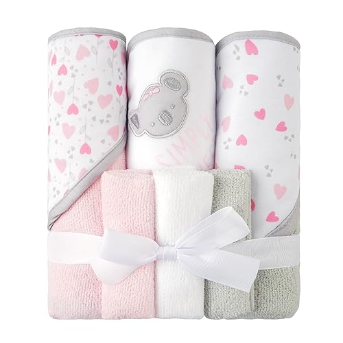Viviland Baby Towels and Washcloths, Soft Absorbent Pink Baby Bath Towel Set, Elephant Hooded Towels with 5 Infant Face Washcloths (6 Pieces) - Jamouz