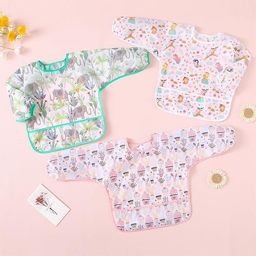 Long Sleeved Bibs, Pack of 5,Lightweight Waterproof Shirt Bibs for Baby Toddler 6-30 Months - Jamouz