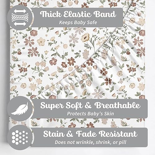 Baby Changing Pad Cover 2-Pack for Girls (Fleurette) - Premium Fitted Sheets Baby Diaper Changing Table Cover - Buttery Soft Cotton Blend - Jamouz