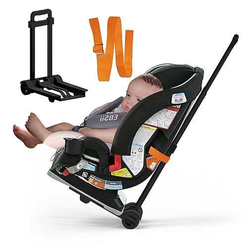 Car Seat Trolly, Car Seat Stroller, Car Seat Carrier for Airport with Wheels and Compact Fold, Car Seat Trolley for Airport, Foldable Car Seat Travel Cart with Belt - Jamouz