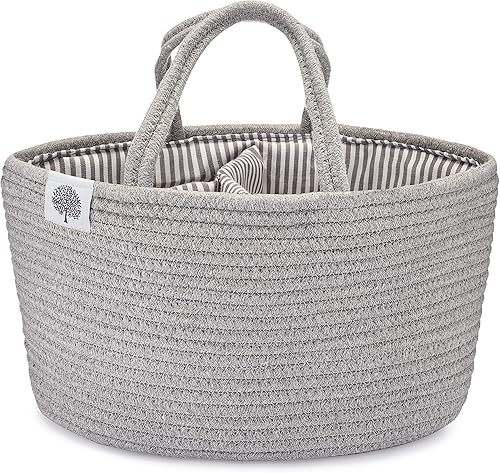 Parker Baby Rope Diaper Caddy Organizer | Soft & Durable Nursery Storage Bin & Car Organizer for Diapers & Baby Wipes - Diaper Organizer for Newborn Baby Essentials & Baby Shower Gifts - Jamouz