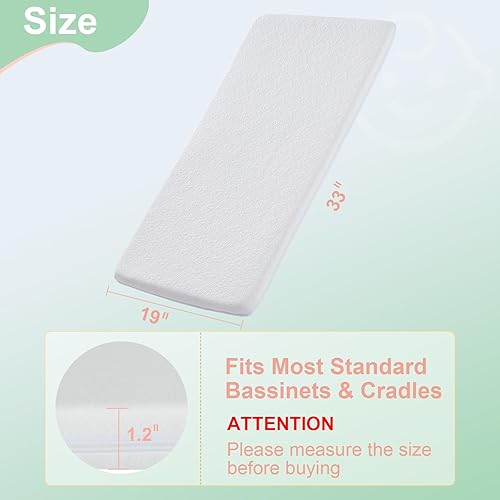 Bassinet Mattress Topper, Gel Memory Foam Mattress with Removable Cover Fit for Jimglo/ANGELBLISS 3 in 1 Baby Bassinet (33' x 19'), BabyBond, KoolerThings, Cowiewie and Ihoming Bassinet, Soft Mattress - Jamouz