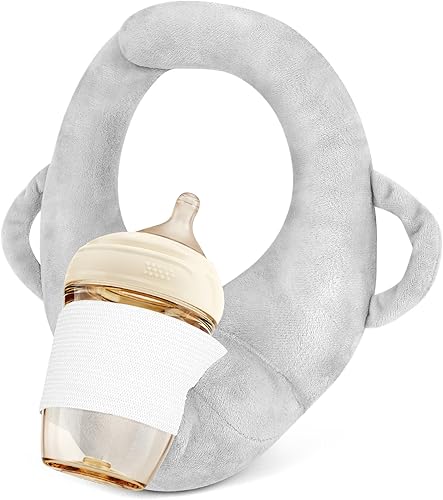Bottle Holder for Baby Self Feeding,Portable Baby Bottle Holder Hands Free,Twin Baby Nursing Pillow Support,Adjustable Breastfeeding Pillows Support for Newborns,Twin Baby Essentials(Grey) - Jamouz