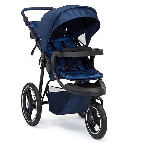 babyGap Trek Jogging Stroller - Lightweight Jogging Stoller with Extendable Canopy & Reclining Seat - Includes Car Seat Adapter - Made with Sustainable Materials, Navy Camo - Jamouz