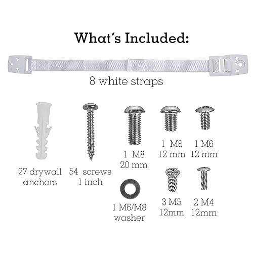 Bébé Earth Anti-Tip Straps (8-Pack) - Baby Proofing & Child Safety Kit, White - Jamouz