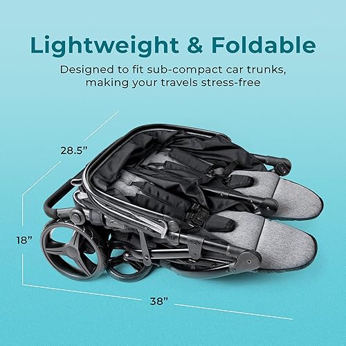 Gaggle by Foundations Roadster Duo Side by Side Double Stroller | Lightweight Compact Double Stroller for Toddlers | Easy to Fold & Maneuver | Amusement Park Approved | Black - Jamouz