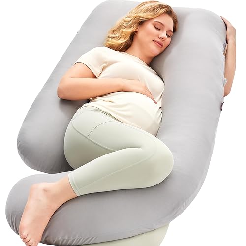 Momcozy Pregnancy Pillows for Sleeping, U Shaped Full Body Maternity Pillow with Removable Cover - Support for Back, Legs, Belly, HIPS for Pregnant Women, 57 Inch Pregnancy Pillow for Women, Grey - Jamouz