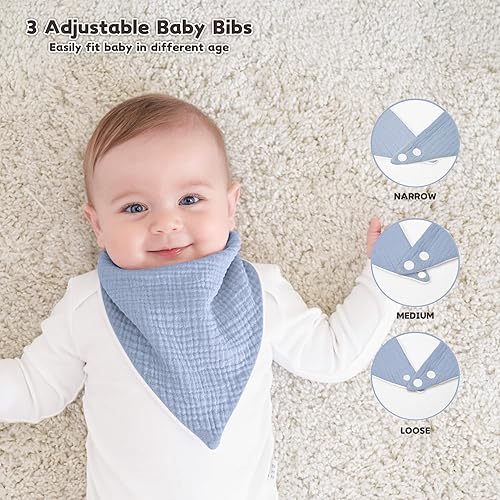 Susurration Muslin Baby Drool Bibs 6Pack Soft Triangular Adjustable Baby Bandana Bibs for Unisex Baby Girls & Boys - Jamouz