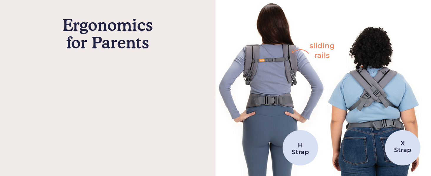 beco gemini baby carrier for newborns H strap or X strap sliding rails ergonomic