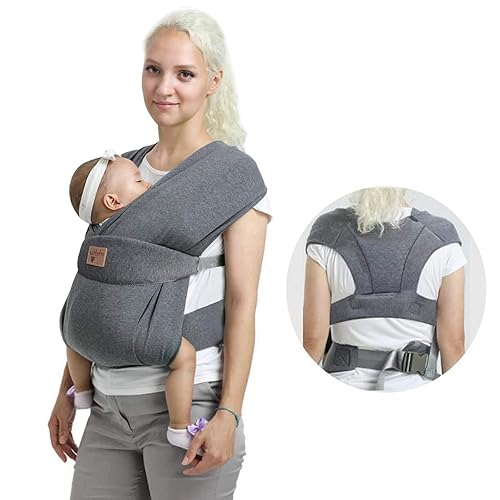 Baby Wraps Carrier Newborn to Toddler, Kangaroo Baby Easy Wearing Wrap, Adjustable Soft Baby Holder Front Chest Sling Carriers Perfect Baby Infant Essentials Gifts (Striped Grey, Cotton) - Jamouz