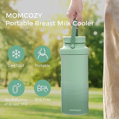 Momcozy 22oz Portable Breast Milk Cooler for Outdoor, 360°Total Cooling for 24Hours, Larger Capacity Travel Breastmilk Chiller with 2pcs Baby Bottles for Breastmilk Storage, Breastfeeding Essentials - Jamouz