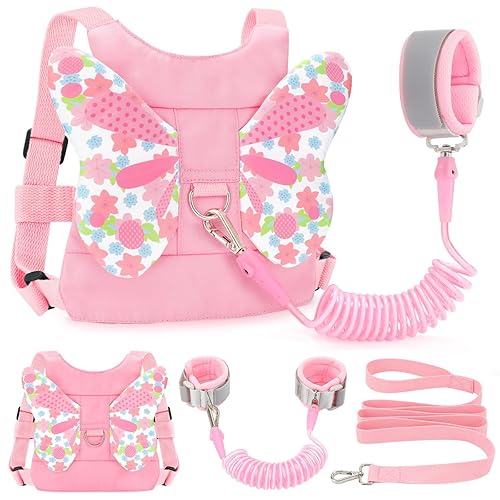 Toddlers Leash + Anti Lost Wrist Link Child Kids Safety Harness Kids Walking Wristband Assistant Strap Belt for Girl Pink Christmas Gift - Jamouz