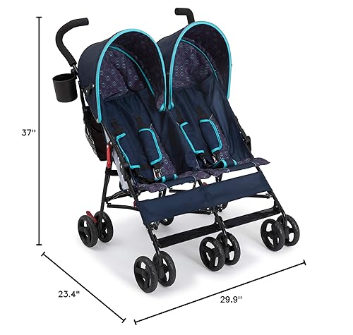 Delta Children LX Side by Side Stroller - with Recline, Storage & Compact Fold, Grey - Jamouz