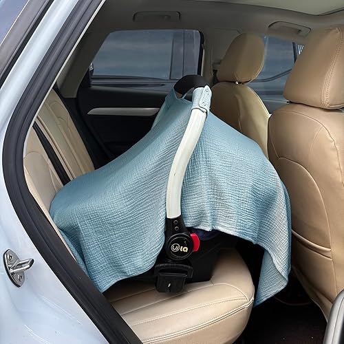100% Muslin Cotton Car Seat Cover Baby, Carseat Canopy Cover, Universal Fit Stroller Covers for Boys and Girls (Roman Green) - Jamouz
