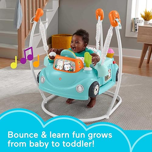 Fisher-Price 2-in-1 Jumperoo Activity Center for Baby to Toddler with Lights Sounds and Smart Stages Learning Content, Sweet Ride - Jamouz