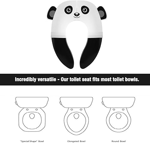 PandaEar Toilet Seat Cover | Folding Travel Toilet Seat for Children and Potty Training | Portable Silicone Toilet Seat for Toddlers, Boys & Girls with Non-Slip Silicone Pads -Panda - Jamouz