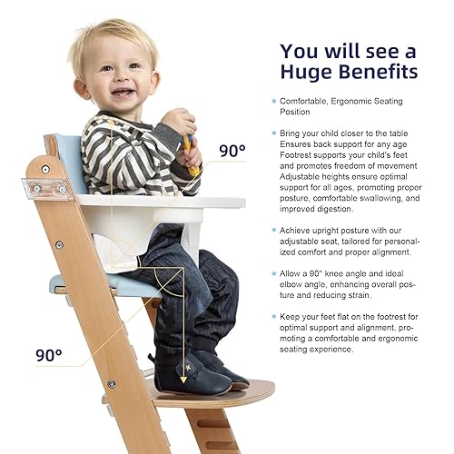 Cowiewie 3-in-1 Convertible Natural Wooden High Chair for Babies & Toddlers 3-Tier Remove & 2 Adjustable Wood Tray & 8 Levels Adjustable, 2 Waterproof Cozy Cushions Grey - Jamouz