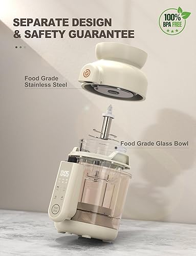 Auto Baby Food Maker, Glass Baby Food Mills, Baby Blender & Steamer and Puree Maker with Auto Cooking, Easy Cleaning, Dishwasher Safe, Cook at Home, Touch Screen Control - Jamouz