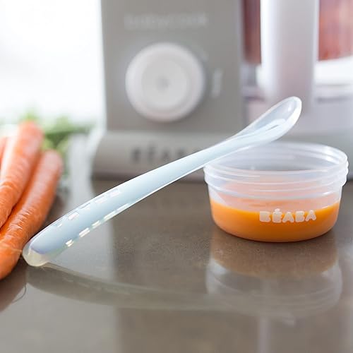 BEABA Baby's First Foods Spoon Set, Original Silicone Baby Spoons, Baby Essentials, Baby Spoons, Pack of 4 Baby Gift Set, BPA Lead & Phthalate Free, Rain - Jamouz