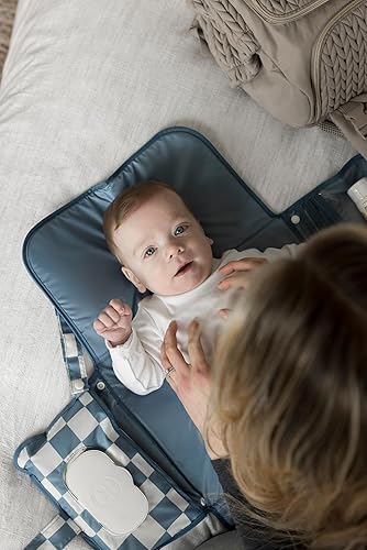 Tiny Twinkle Portable Diaper Changing Pad, Foldable Waterproof Baby Change Pad for Newborn Girl & Boy with Smart Wipes Pocket (Beige Checkers) - Jamouz