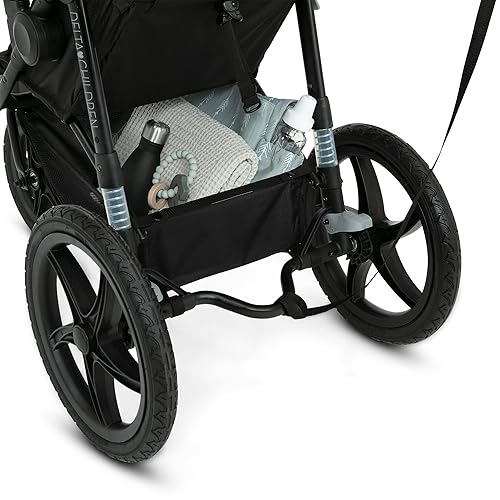 Delta Children Apollo Jogging Stroller - Shock Absorbing Frame with Large Canopy & Recline - Car Seat Compatible, Black - Jamouz