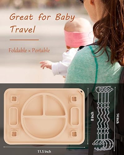 Platinum Food Grade Silicone Plates with Strong Suction for Baby & Toddlers, Baby Placemats with 4 Toy Straps to Secure Baby Essentials, Baby Led Weaning, Self Feeding, Dishwasher Safe (Green) - Jamouz