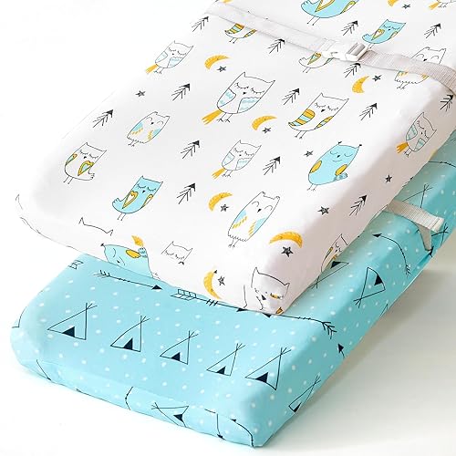 Stretchy Changing Pad Covers for Boys Girls,2 Pack Jersey Knit,Elephant & Whale - Jamouz