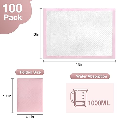 Disposable Changing Pad Liners Pack of 100 Baby Incontinence Changing Pads Diaper UnderPads Ultra Soft Super Absorbent Waterproof Mat 13 x18 in - Jamouz