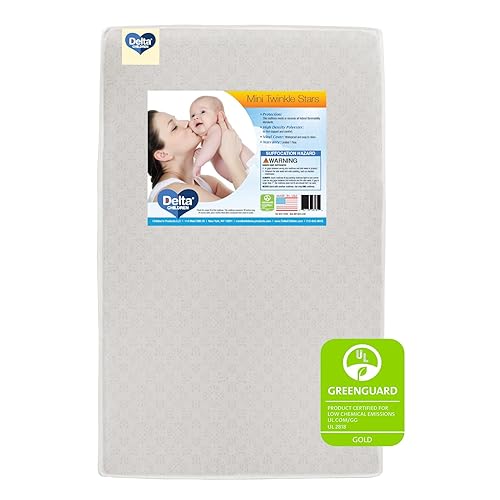 Delta Children Twinkle Stars 3-Inch Mini/Portable Crib Mattress - Premium Sustainably Sourced Fiber Core - Waterproof - GREENGUARD Gold Certified (Non-Toxic) - Trusted 10 Year Warranty - Made in USA - Jamouz