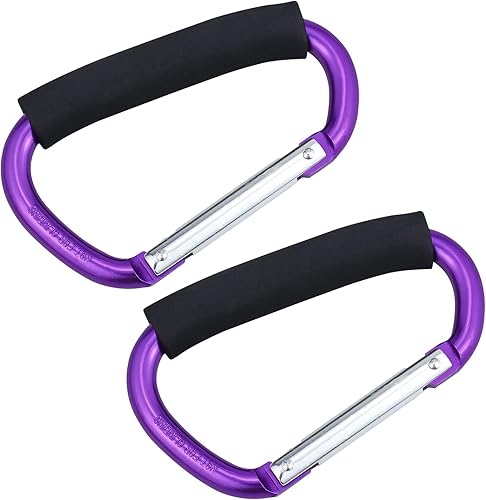 JIALEEY Strong Large Durable Buggy Carabiner Stroller Hooks Mummy Clip Pram Pushchair Grocery or Shopping and Plastic Bags Holder, 2 Pack Purple - Jamouz