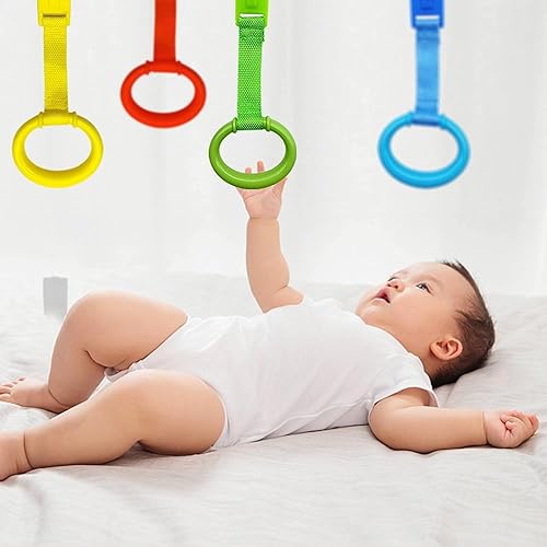 codree 4 Pcs Baby Playpen Pull up Rings- Baby Crib Pull up Rings- Baby Walking Exercises Assistant Rings- Baby Bed Stand Up Rings Baby Cot Hanging Rings for Infant Baby Toddler - Jamouz