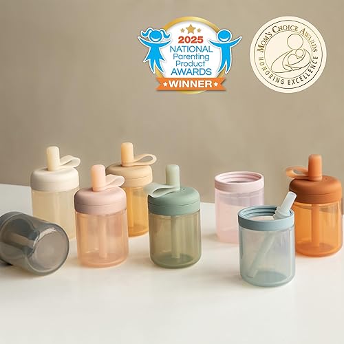 Moonkie Baby Straw cup | Silicone Toddler Sippy Cup Training Cup with Straw Lid | BPA-Free Drop-Proof Baby Cup | Baby Led Weaning | 6 Months+, 5 oz, 2pack - Jamouz