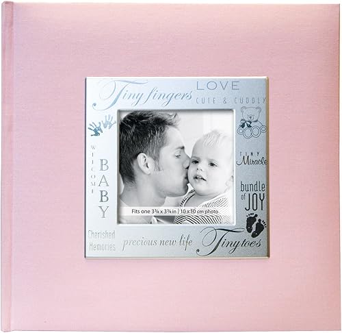 MCS 200-Pocket Fabric Baby 4x6 Photo Album with Writing Space, 8.5 x 8.5 Inches, Baby Pink - Jamouz