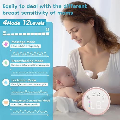 Hands Free Breast Pump - Portable Wearable Electric Breastfeeding Pump, Double-Sealed Flange, Painless & Silent, 4 Modes 48 Levels Memory Function, 19mm 24mm 27mm Flanges, EB29 Pink, 2 Pack - Jamouz