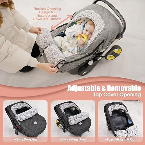 ACRABROS Car Seat Cover Baby: Winter Infant Carseat Canopy for Boy Girl Newborn Zipper Peeping Window Warm Cozy Cold Weather Waterproof Universal Fitted Heather Grey - Jamouz