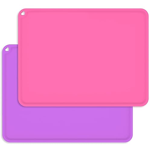 Placemats for Kids, Silicone Baby Placemats for Toddler Children Reusable Non-Slip Large Silicone Sheets for Crafts Resin Jewelry Casting Table Mats, 2 Pack, Purple/Pink - Jamouz